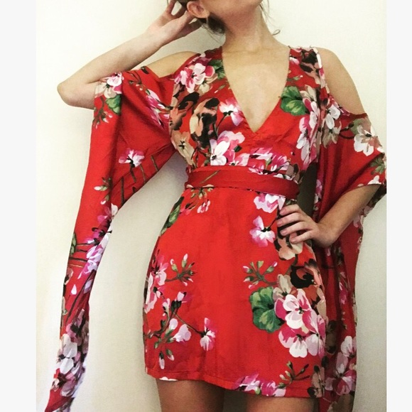 Missguided Dresses & Skirts - Red Kimono Dress